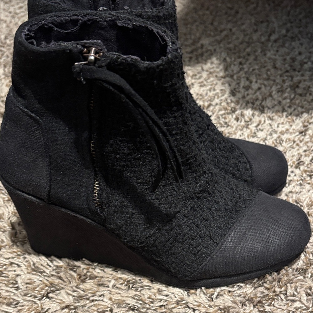 Toms Black Wedge Ankle Boots